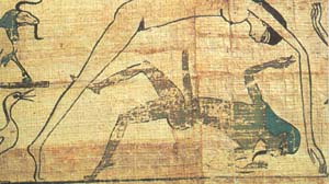 Mythe égyptien de la Création; représentation de la copulation