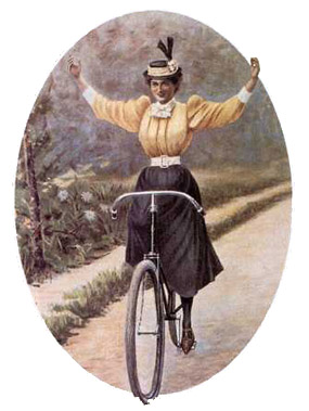 Différence sexuelle; image de femme sur un vélo, dans l’ancien temps
