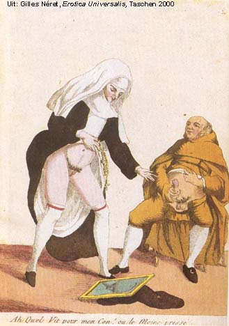 Religion et émotion; représentation satyrique d’une nonne et d’un prêtre