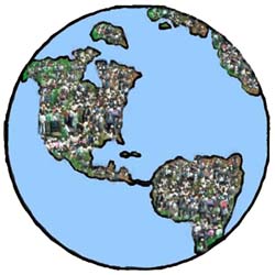 Problme d'environnement; dessin de la plante terre surpeuple et lien vers

'surpopulation'

