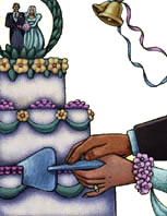 Rituels de mariage; couper le gâteau ensemble