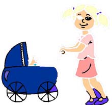 Petite enfance;petite fille avec landau 